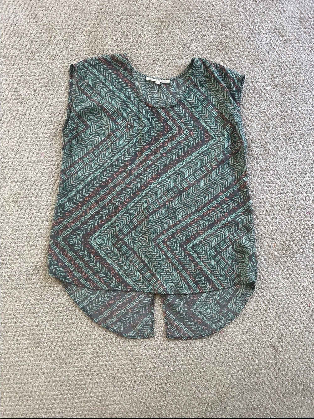 Daniel Rainn Sleeveless Chevron Print Blouse - Teal & Brown